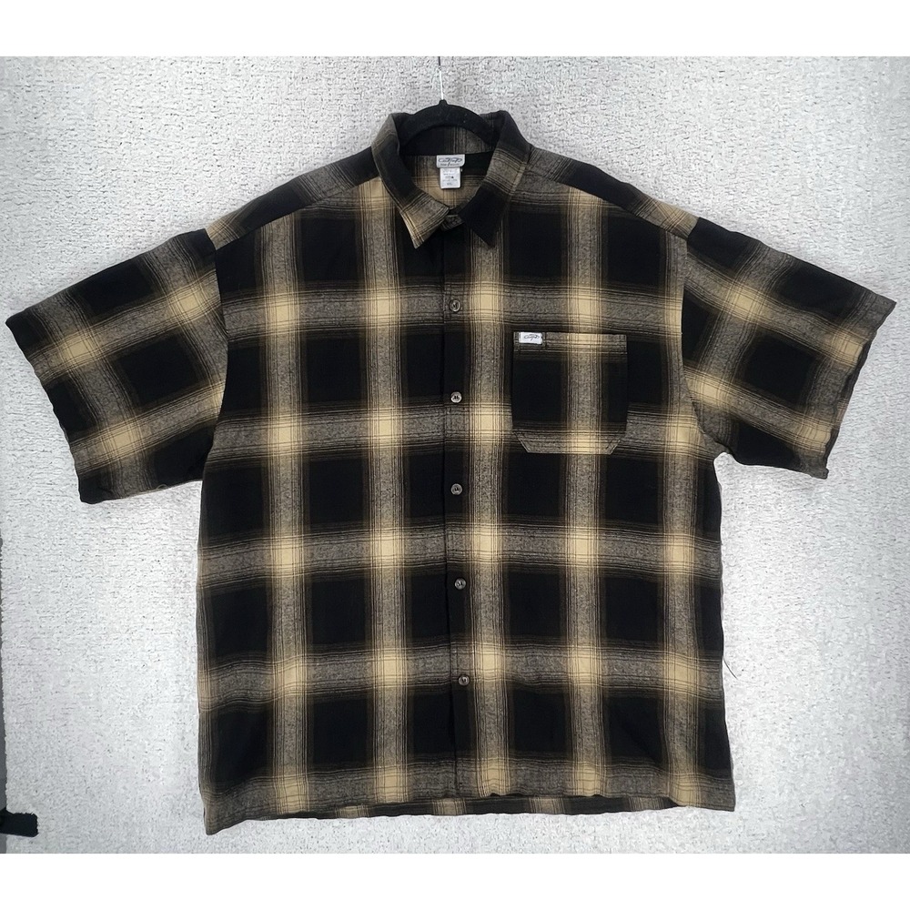 CalTop Plaid Shirt Mens 4XL Black Tan Shadow Plaid Button Up Short Sleeve USA